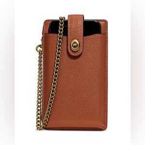 Coach Turnlock Chain Phone Crossbody Bag Leather W/ Gold-Tone Chain Strap